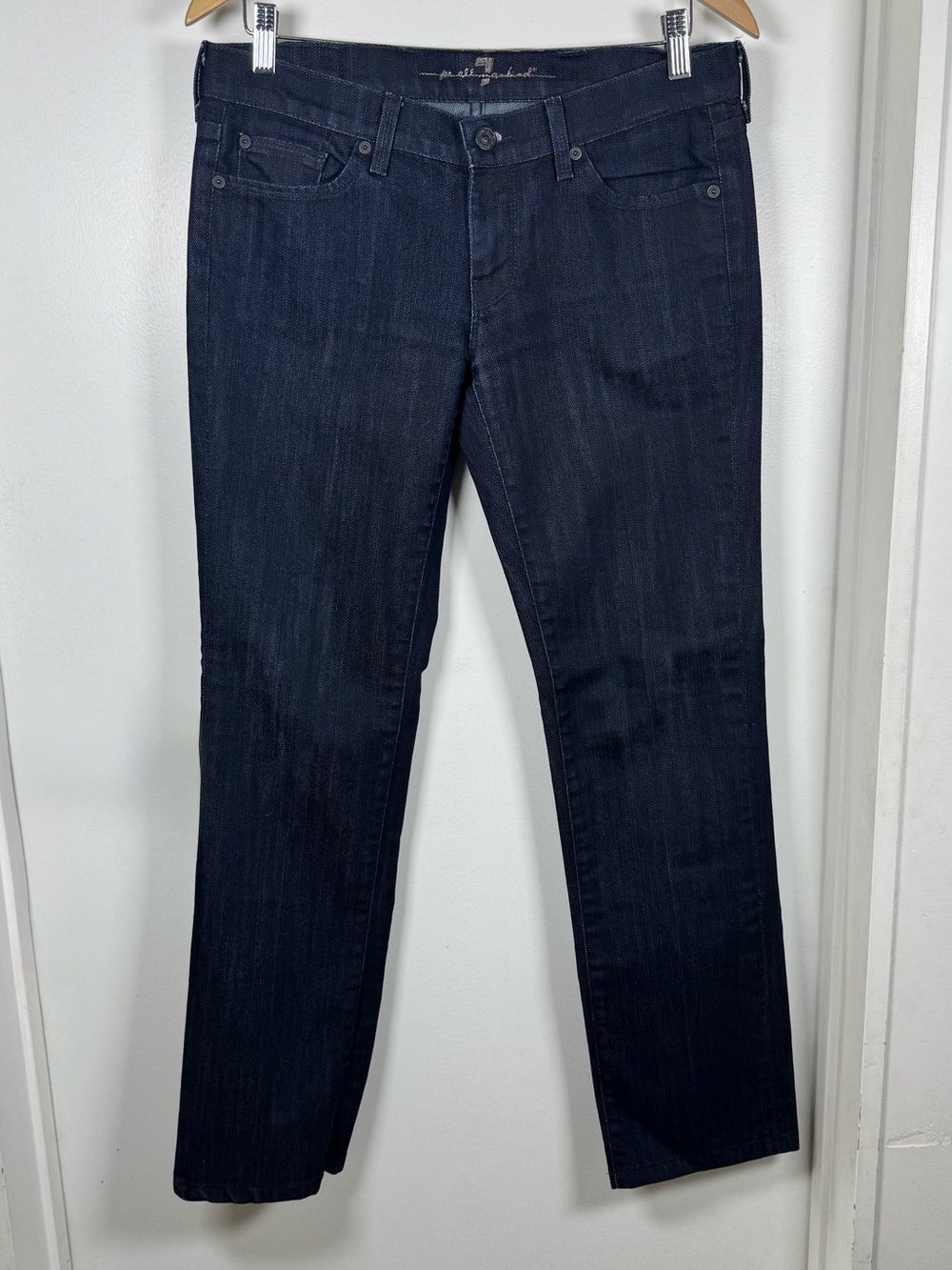 7 For All Mankind Dark Denim Straight Women’s Jeans 30 Glitter Detail Glam EUC